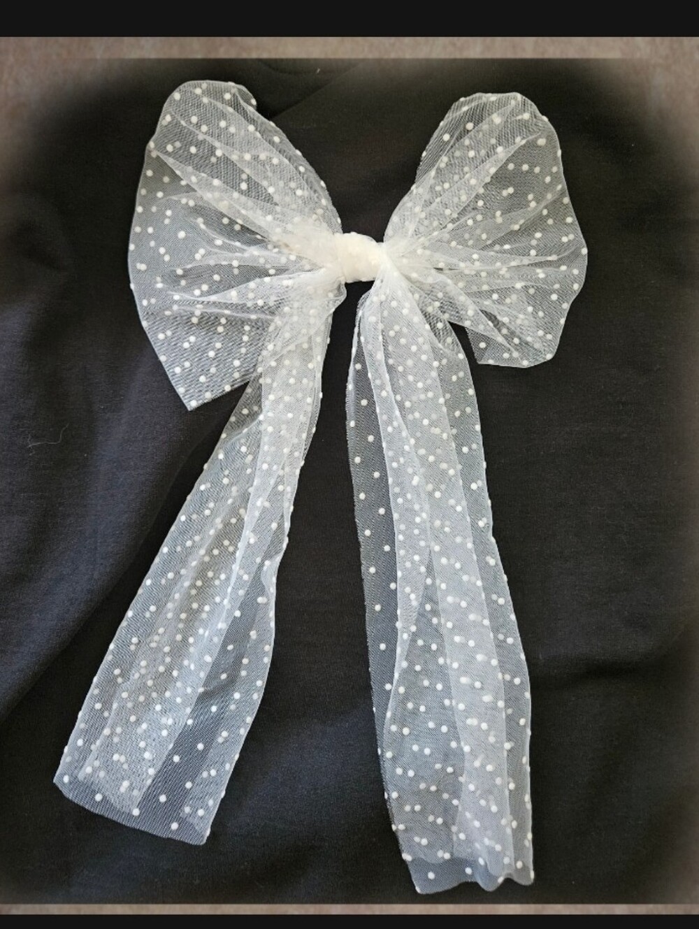 White Polka Dot Tulle Hair Bow